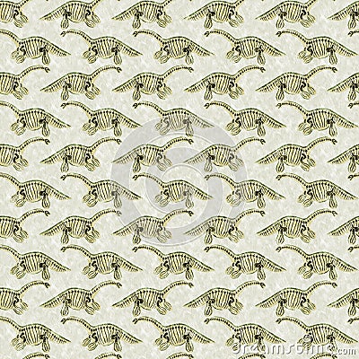 Green plesiosaur dinosaur fossil bones seamless pattern. Gender Neutral Jurassic silhouette for baby nursery. Gender Stock Photo