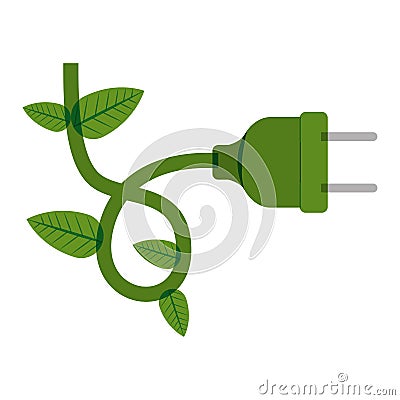 Green plug with wired and leaves Vector Illustration