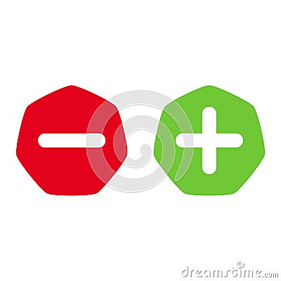 Green plus and red minus flat vector icon Vector Illustration