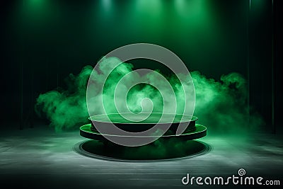 green podium for display product with smokes by Generative AI Stock Photo