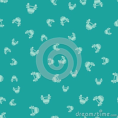 Green Police car and police flasher icon isolated seamless pattern on green background. Emergency flashing siren. Vector Vector Illustration