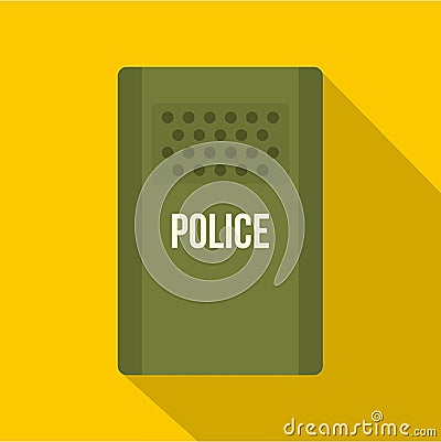 Green police riot shield icon, flat style Vector Illustration