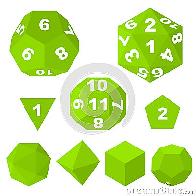Green Polyhedron Dice with Numbers and Empty. Vector Vector Illustration