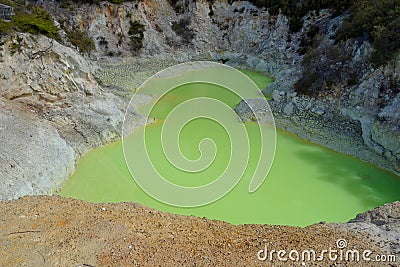 Green pool in Waiotapu Thermal Wonderland, New Zealand Stock Photo