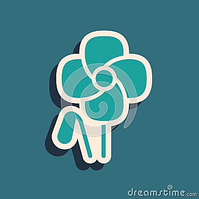 Green Poppy flower icon isolated on green background. Long shadow style. Vector Stock Photo