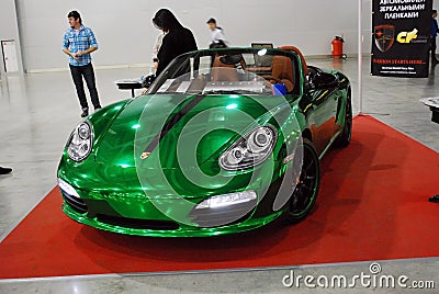 Green Porsche Boxster 987 in Crocus Expo 2012 Editorial Stock Photo