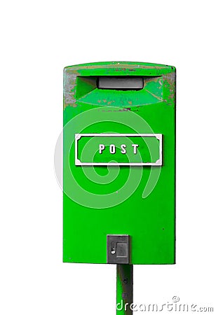 Green postbox isolated on the white background Stock Photo