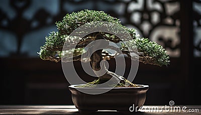 Green potted plant collection decorates ornate Japanese home interior design generated by AI Stock Photo