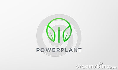 Green power leaf plant logo in a modern and minimalist shape Vector Illustration