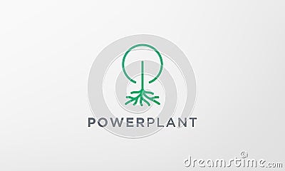 Green power leaf plant logo in a modern and minimalist shape Vector Illustration