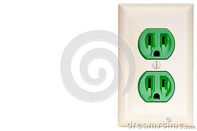 A green power outlet receptacle Stock Photo