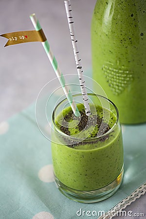 A Green Power Smoothie with Chia Seeds Stock Photo
