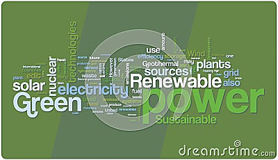 Green power word cloud Cartoon Illustration