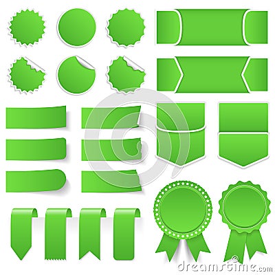 Green Price Tags, Stickers, Banners Vector Illustration