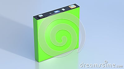 green prismatic cell, rectangular lithium ion phosphate LFP battery energy storage, 3d rendering Stock Photo