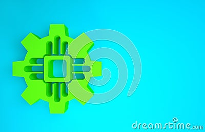 Green Processor icon isolated on blue background. CPU, central processing unit, microchip, microcircuit, computer Cartoon Illustration