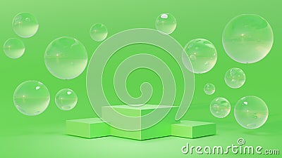 Green products display 3d background podium scene with shape geometric platform. background 3d rendering with podium. display to Stock Photo