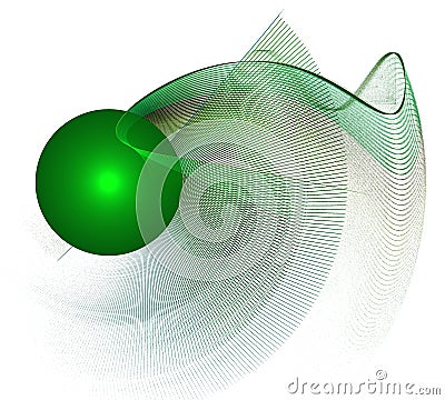 The green propeller consists of a circle and straight and wavy blades. Graphic design element on a white background. Icon, logo Cartoon Illustration