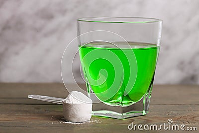 Green protein shake in glass Stock Photo