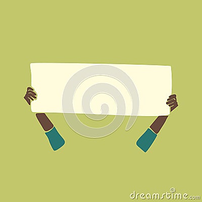 Green protest, Afro black skin hands holding blank long banner. Abstract vector illustration contemporary art Vector Illustration
