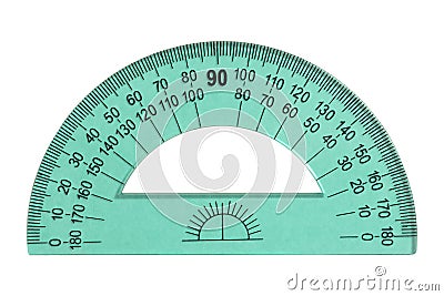 Green protractor ruler isolated on white Stock Photo