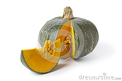 Green pumpkin with orange pulp Stock Photo