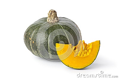 Green pumpkin with orange pulp Stock Photo