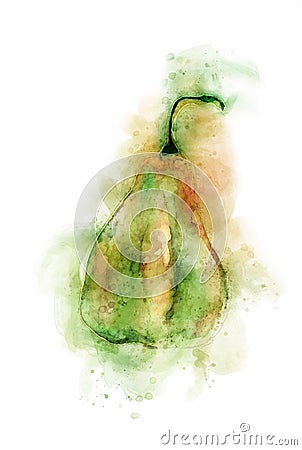 green pumpkin with small tendril in watercolour Stock Photo