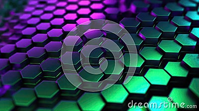 Green Purple Gen Dnc Endering Honeycomb Technology Background. Generative AI Stock Photo