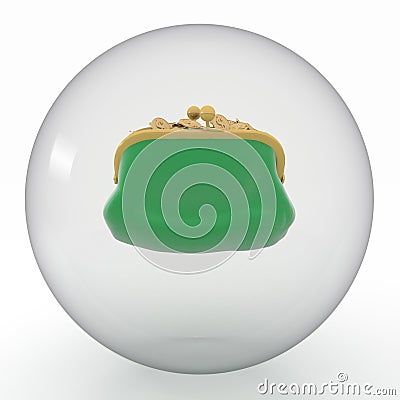 Green purse in transparent sphere Stock Photo