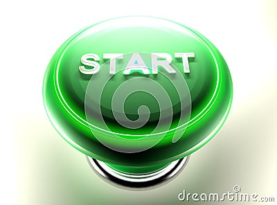 Green pushbutton to START - 3D rendering Stock Photo