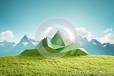a green pyramid shaped object in a grassy field Stock Photo
