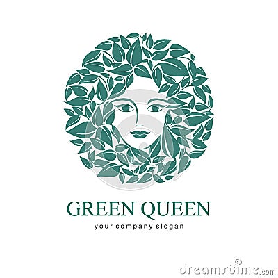 Green Queen Logo. Logo for cosmetic, beauty, Spa Vector Illustration