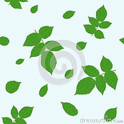 Green raspberry leaves. Traditional colors. Seamless pattern. Vector Illustration