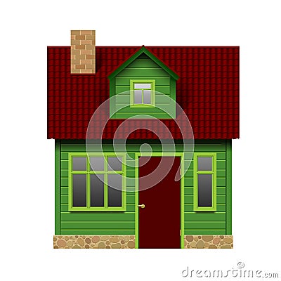Green realistic house in front view isolated on white Vector Illustration