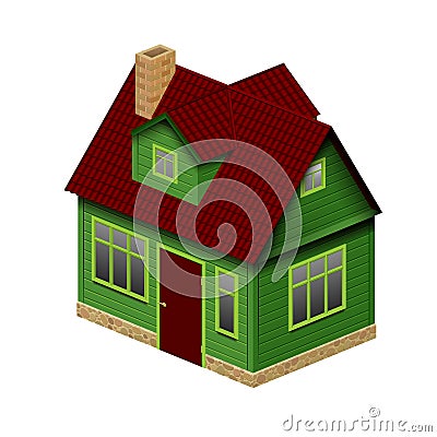 Green realistic house in perspective geometry view isolated on w Vector Illustration