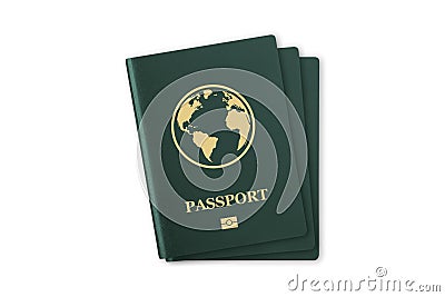 Green Realistic International Passport on White Cartoon Illustration