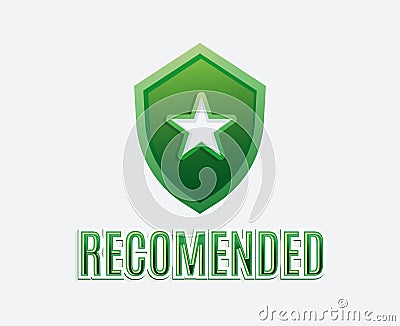 Green Recommended Logo badge with text and shield icon Vector Illustration