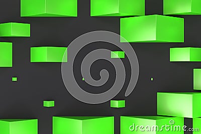 Green rectangular shapes of random size on black background Cartoon Illustration