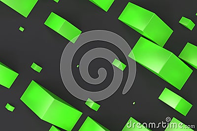 Green rectangular shapes of random size on black background Cartoon Illustration