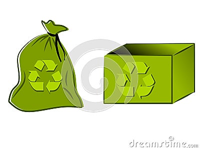 Green Recycle Bag and Bin Cartoon Illustration