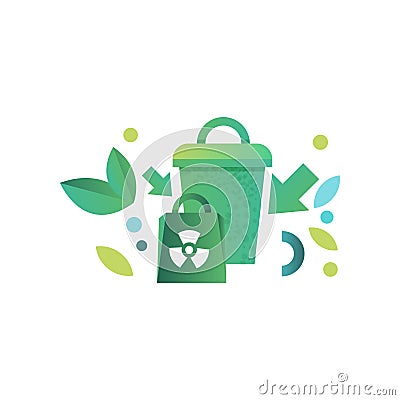 Green recycle bin and paper bag with recycle symbol vector Illustration on a white background Vector Illustration
