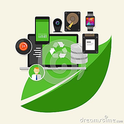 Green recycle computer technology computing Vector Illustration