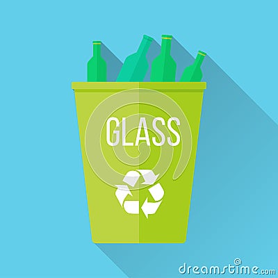 Green Recycle Garbage Bin with Glass Vector Illustration