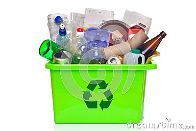 Green recycling bin isolated on white Stock Photo