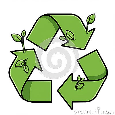 Green recycling symbol with three arrows in a triangular loop, each adorned with small Stock Photo