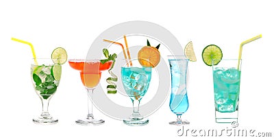 Green red blue alcohol margarita martini mojito cocktails collage Stock Photo