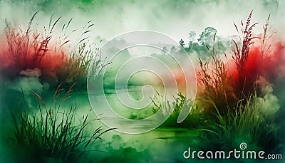 green and red color , soft surface like water, smoky style, soft touching, created using multiple layer paint Stock Photo