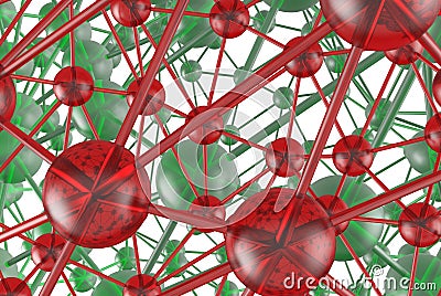 green and red glass Molecular geometric chaos abstract structure. Science technology network connection hi-tech background 3d rend Cartoon Illustration