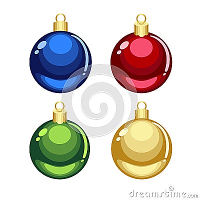 Green, red, golden, blue Christmas ornaments Vector Illustration